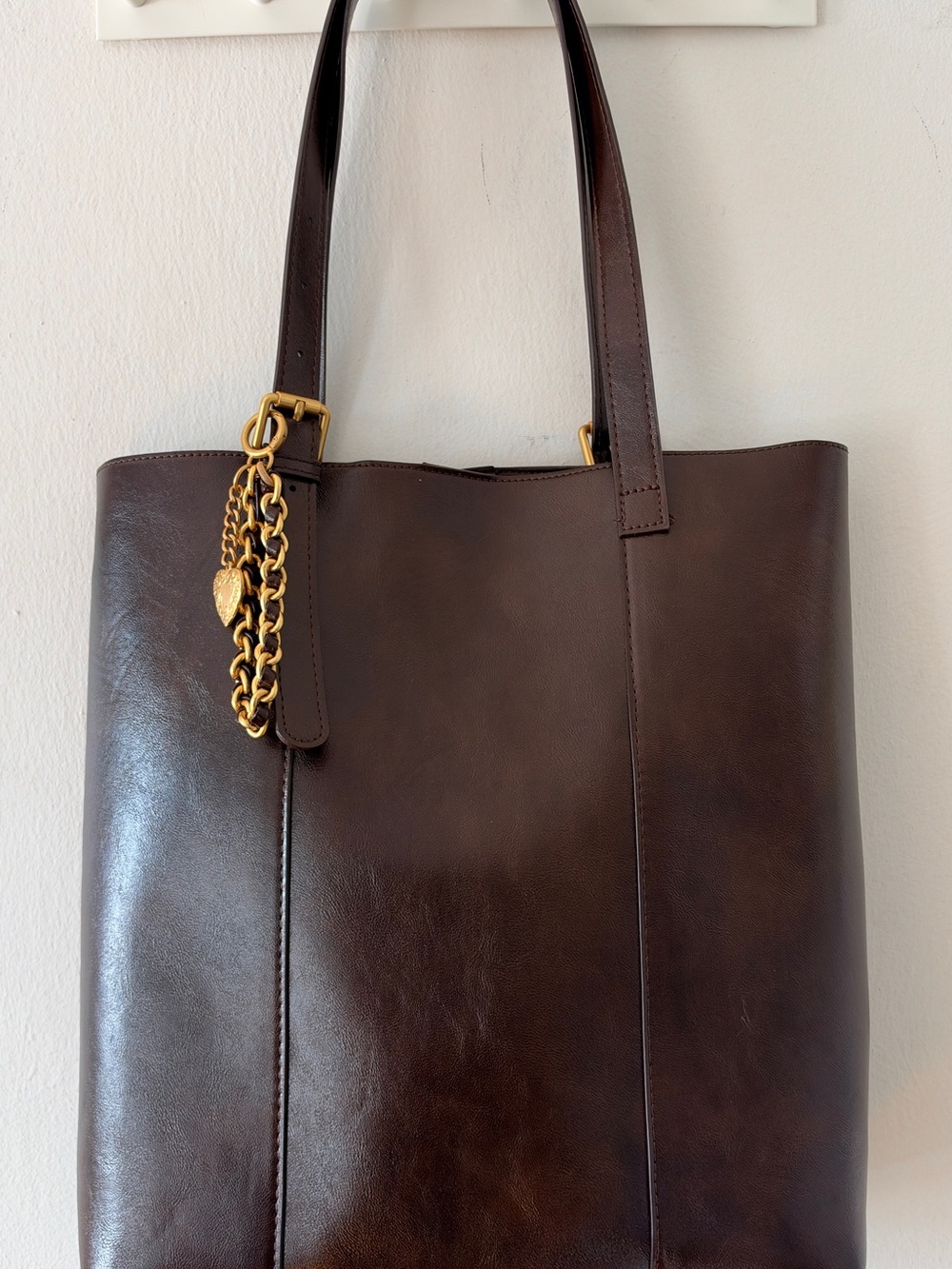 Primark Dark Brown Faux Leather Tote with Bag Charm